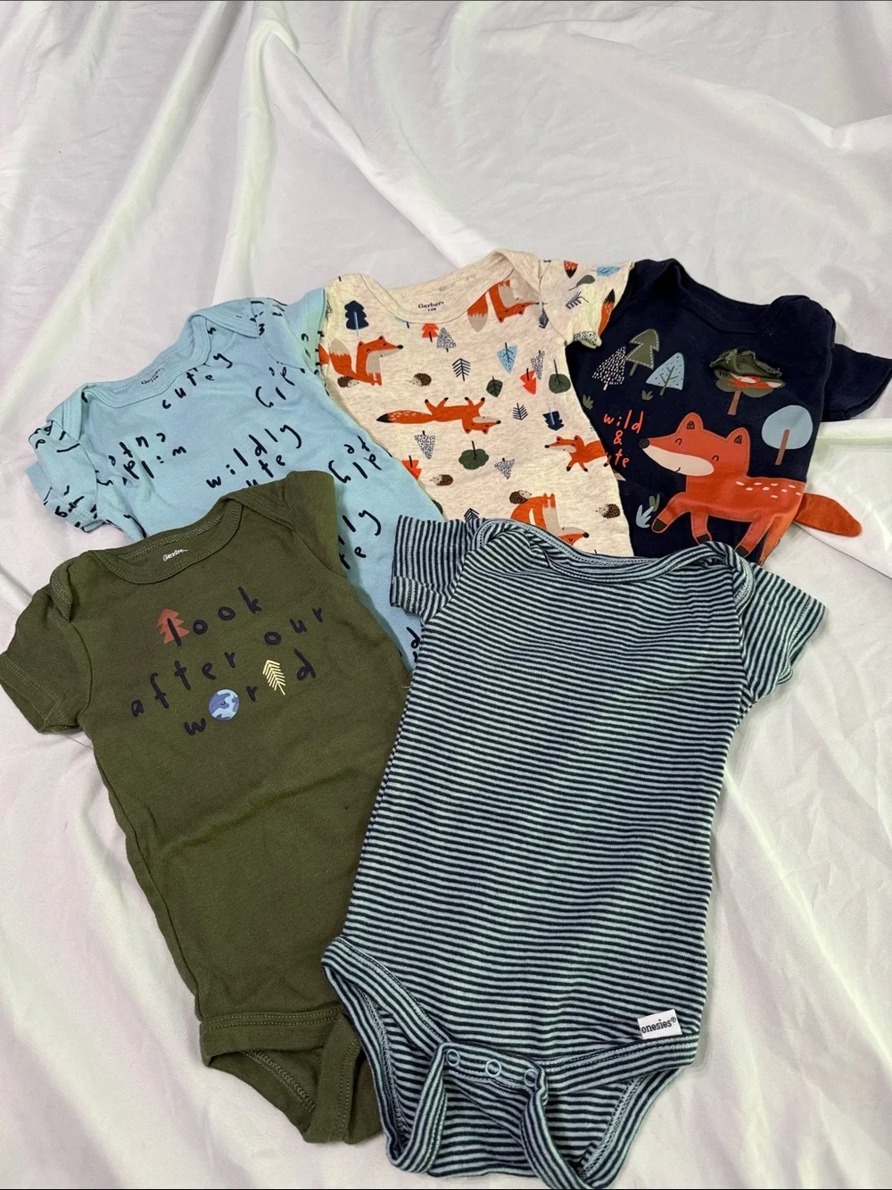 Gerber Baby Bodysuit Bundle in Blue, Green, Navy, Cream, Light Blue